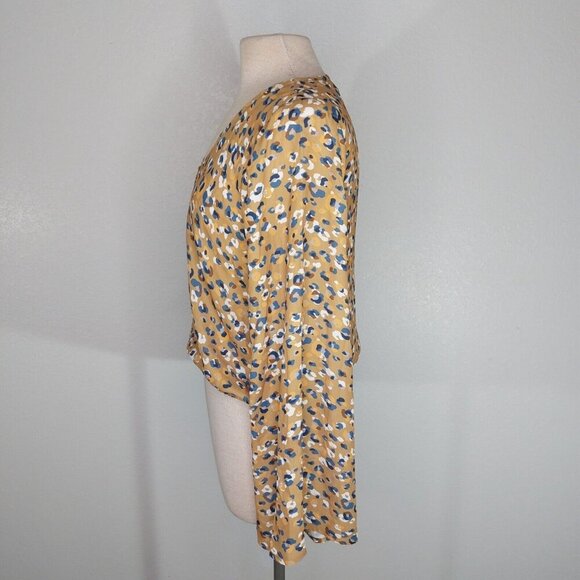 Sadie & Sage Blouse Women Medium Camel Brown Blue Boho Plunge V Neck Flare - Picture 3 of 12